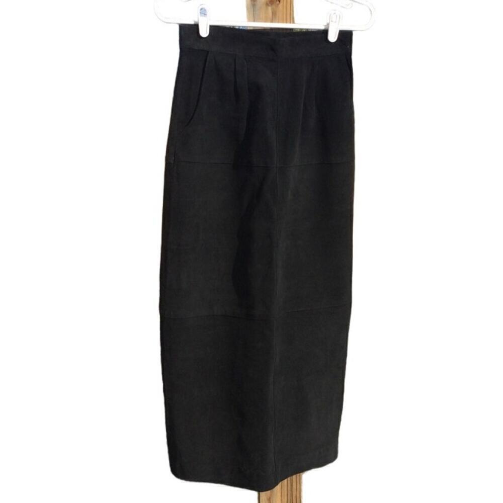 Eagles Eyes Womens Suede Leather Maxi Skirt Black Western Country Cowgirl Cowboy